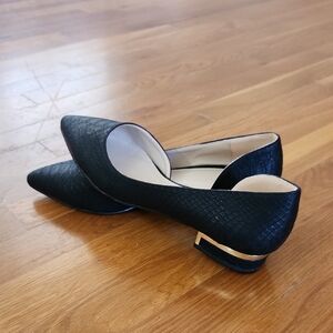 Diba Black Textured Flats with Gold Heel Detail